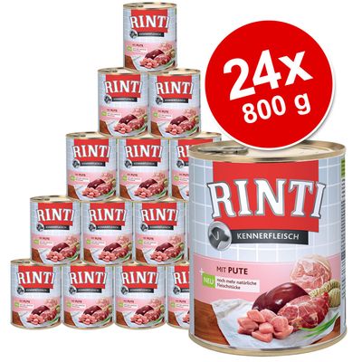 24 x 800 g Rinti Kennerfleisch im Sparpaket - Mix 12 x Rind & 12 x Gefluegelherzen