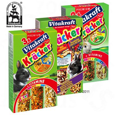 Kräcker pour lapin nain Vitakraft, en lot- 3 x 3 friandises (légumes, noix, myrtille)
