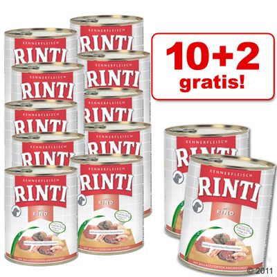 10 + 2 gratis! 12 x 800 g Rinti Pur Kennerfleisch - Gefluegelherzen