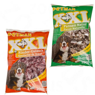 Petman Frostfutter XXL Pansen Natur + XXL Rindergulasch - 20 kg, 10 Beutel � 2.0