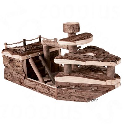 Piratenschiff fuer Nager aus Naturholz - L 39 x B 21 x H 19 cm