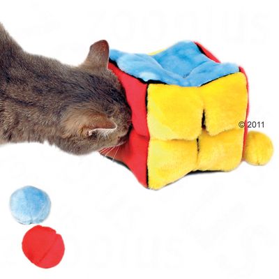 Pluche dobbelsteen met 4 Catnip-ballen - - 14 cm lang