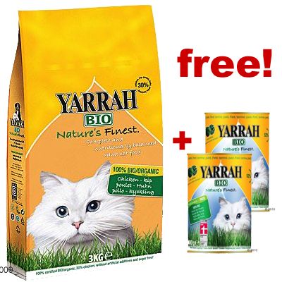 3 kg Yarrah Cat Food + 2 Cans Yarrah Dinner P&acirc;t&eacute; Free! - 3kg + 2 x 400g - Chicke