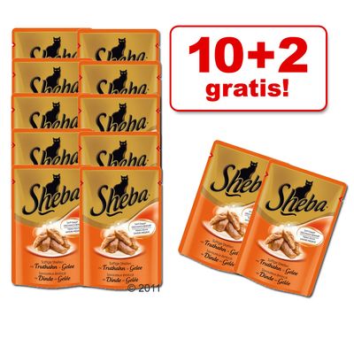 10 + 2 gratis! 12 x 85 g Sheba Pouch - Zarte Mini-Filets mit Rind in Sosse