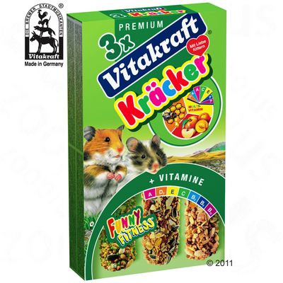 Kräcker pour hamster Vitakraft , en lot- 3 x 3 friandises (multivitaminé, miel, fruit)