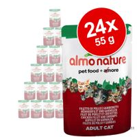 Voordeelpakket Almo Nature Kat Green Label Filets 24 x 55 g - - Tonijnfilet & kipfilet met ham