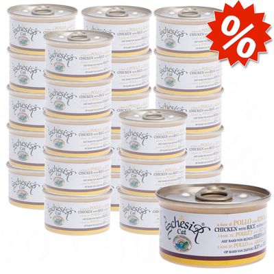 Schesir Natural Sparpaket 24 x 85 g - reiner Thunfisch & kleine Sardellen mit Reis