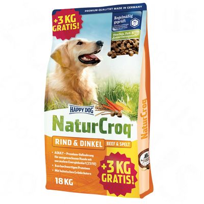 Happy Dog Natur Croq Bonusbag 15 + 3 kg gratis - Rind & Dinkel