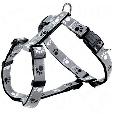Harnais pour chien Trixie motif de pattes, Silver Reflect- taille XS - S : tour de poitrail 30 - 40 cm