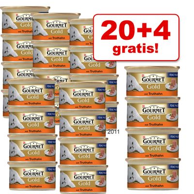 20 + 4 gratis!  -  24 x 85 g Megapack Gourmet Gold - Feine Komposition Rind & Huhn