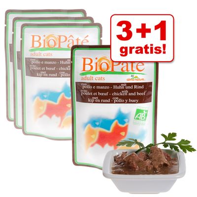 3 + 1 gratis! 70g Almo Nature Bio Paté - 2 x Rind & Gemuese + 2 x Rind & Huhn