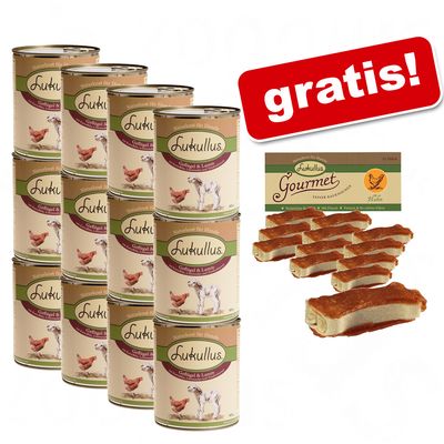 12 x 800 g Lukullus + Lukullus Gourmet Kauknochen gratis! - Kaninchen & Wild