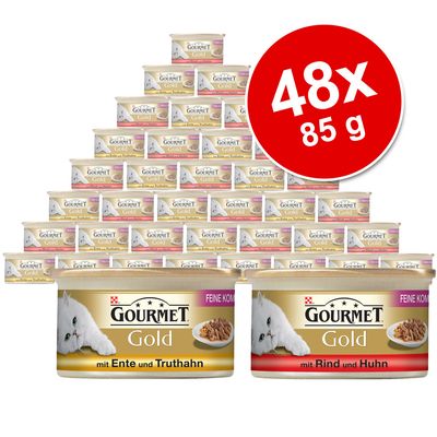 Gourmet Gold fine composition en lot mixte 48 x 85 g- 24 x canard & dinde + 24 x b