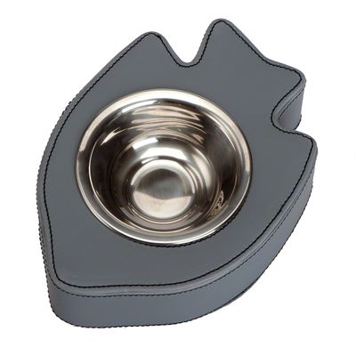 Voerbakhouder uit Kunstleder grijs - - 100 ml, Ø 10 cm