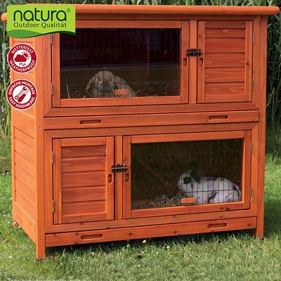 Clapier pour lapin Natura 2 en 1 avec isolation thermique- clapier (sans enclos) : L 116 x l 65 x H 113 cm