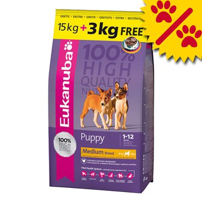 Iams/Eukanuba Bonuspack Eukanuba Puppy Mittelgrosse Rassen - 15 kg + 3 kg gratis
