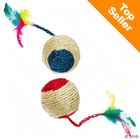 Balles maracas en sisal pour chat avec plumes