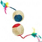 Katzenspielzeug Sisalball mit Catnip, Rassel und Feder