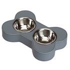 Supporto in ecopelle con doppiaciotola in acciaio - grigio