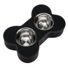 Supporto in ecopelle con doppiaciotola in acciaio - nero