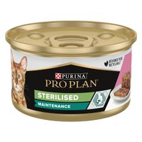 Scatoletta Purina Pro Plan Adult per gatti, confezione da 48x85g, con immagine di un gatto e testo visibile sulla confezione.