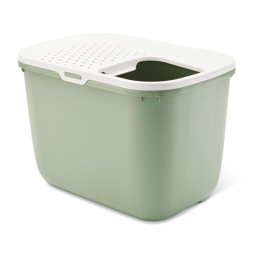 Savic Hop In Covered Litter Box - Botanical Green/White