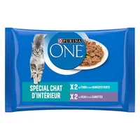 PURINA ONE 12 x 85 г - Indoor Formula с риба тон и телешко
