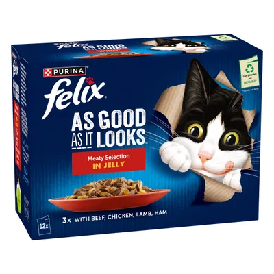 48 x 85g Felix Wet Cat Food - 3 + 1 Free! * - As Good As It Looks Meaty Selection in Jelly (48 x 85g)