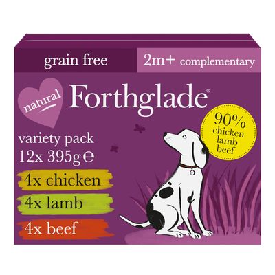 Forthglade Just 90% Grain-Free Adult Dog - Mixed Pack Chicken, Lamb & Beef (12 x 395g)