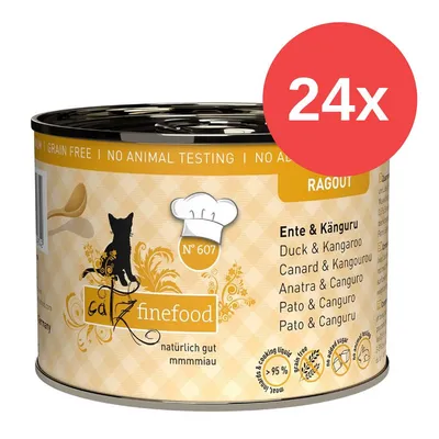catz finefood Ragout Nr. 607 Ente & Känguru, 24x Dose, getreidefrei, ohne Tierversuche, 95% Fleisch und Kochsud, natürlich gut mmmmiau