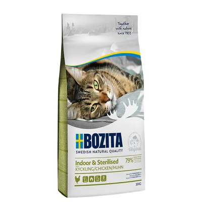 Bozita Indoor & Sterilised Katzenfutter mit Huhn, 79% tierisches Protein, 10kg. Swedish Natural Quality. Für sterilisierte und Wohnungskatzen.