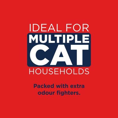 IDEAL FOR MULTIPLE CAT HOUSEHOLDS. Packed with extra odour fighters. Tekst in het Engels.