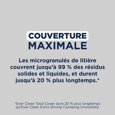 Ever Clean Total Cover litière agglomérante pour chat, 10L, super premium, formule faible poussière, sans parfum, contrôle des odeurs au charbon actif, microgranulés fins.