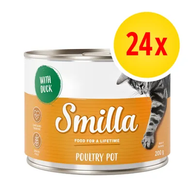 Smilla Poultry Pot with duck, contains taurine, grain-free, 200g tin. Pack of 24.