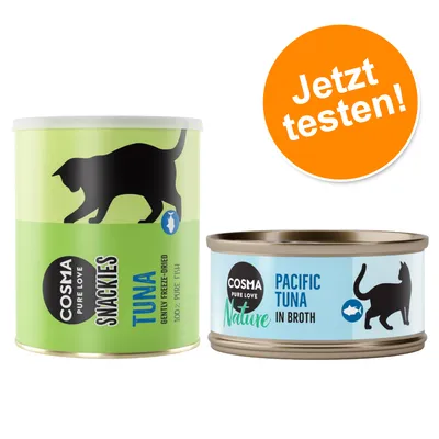 Cosma Pure Love Snackies Tuna, gefriergetrocknet, 100% reiner Fisch. Cosma Nature Pacific Tuna in Brühe. Jetzt testen!