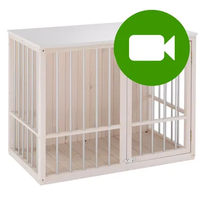 Przycisk odtwarzania filmu wideo o produkcie. Kliknij tutaj, aby obejrzeć prezentację klatki drewnianej z metalowymi prętami. Przycisk odtwarzania filmu wideo o produkcie. Kliknij tutaj, aby obejrzeć prezentację klatki drewnianej z metalowymi prętami.