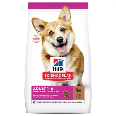 Hill's Science Plan Adult 1-6 Small & Mini tot 10 kg met lam en rijst. Speciale antioxidantenmix ter ondersteuning van de immuniteit bij kleine volwassen honden.