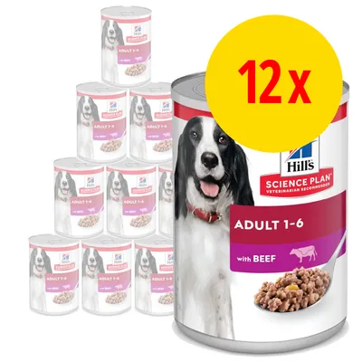 Säästöpakkaus: Hill's Science Plan Adult 12 x 370 g - Adult: 6 x nauta, 6 x kana Säästöpakkaus: Hill's Science Plan Adult 12 x 370 g - Adult: 6 x nauta, 6 x kana