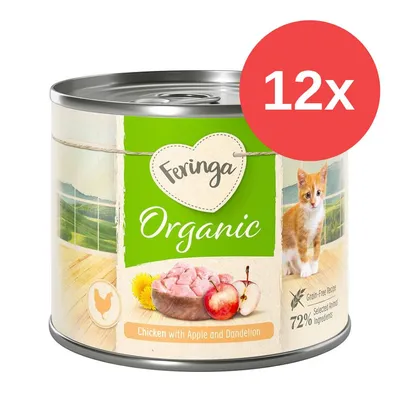 Feringa Organic Katzenfutter, Sorte: Chicken mit Apfel und Löwenzahn, 12x Dosen, 72% tierische Zutaten, getreidefrei.