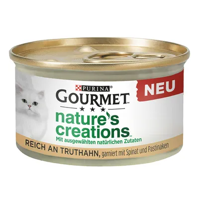 Purina Gourmet Nature's Creations, rig på kalkun, toppet med spinat og pastinak. Med udvalgte naturlige ingredienser. Ny.