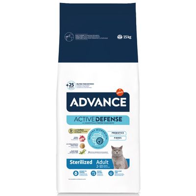 Pack gourmand Advance pour chat, 2 saveurs Sterilized dinde, orge (15 kg) + Sterilized Sensitive, saumon (10 kg)