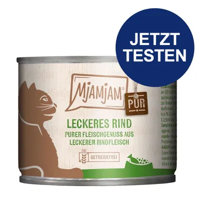 MjAMjAM Pur Leckeres Rind, purer Fleischgenuss aus leckerem Rindfleisch, getreidefrei. Jetzt testen. MjAMjAM Pur Leckeres Rind, purer Fleischgenuss aus leckerem Rindfleisch, getreidefrei. Jetzt testen.