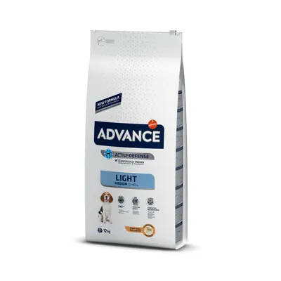 Advance Active Defense Light Medium 10-30kg, nová receptura, vědecky ověřeno, 12kg pytel s kuřecím. Nízký obsah tuku, podporuje imunitu a trávení.