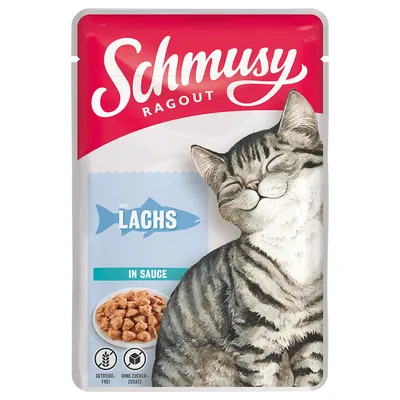 Schmusy Ragout mit Lachs in Sauce. Getreidefrei, ohne Zuckerzusatz. Schmusy Ragout mit Lachs in Sauce. Getreidefrei, ohne Zuckerzusatz.