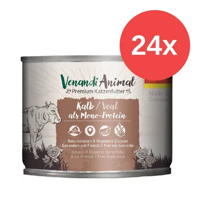Venandi Animal Premium Katzenfutter, Kalb als Mono-Protein, naturbelassen, regionale Zutaten, viel Fleisch, frei von Getreide. 24x Dose.