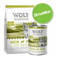 Lot mixte Wolf of Wilderness Croquettes 1 kg + Boîtes 1 x 400 g/ 6 x 400 g - 1 kg Adult Green Fields, agneau  + 400 g Green Fields, agneau