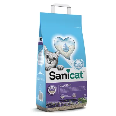 Sanicat Classic Katzenstreu, 16L, mit Lavendelduft, Oxygen Odour Control, hohe Absorption, geringe Staubbildung, Low Tracking.