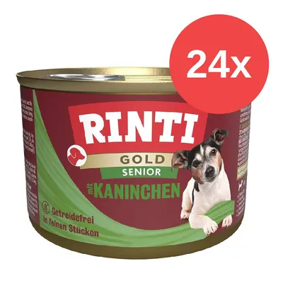 Rinti Gold Senior mit Kaninchen, getreidefrei, in feinen Stücken. Packung mit 24 Dosen.