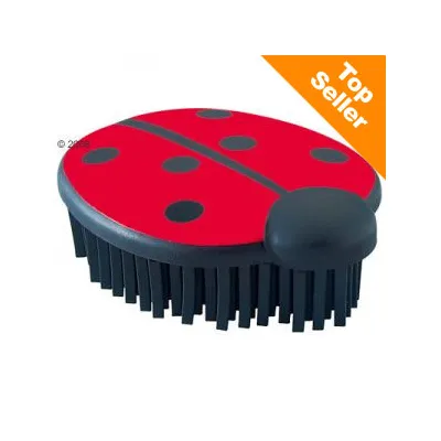 Brosse en plastique noir et rouge en forme de coccinelle, étiquette orange en haut à droite avec texte « Top Seller »