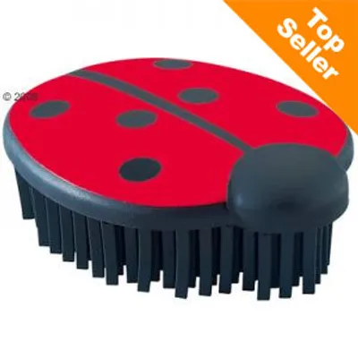 Brosse en plastique noir et rouge en forme de coccinelle, étiquette orange en haut à droite avec texte « Top Seller »